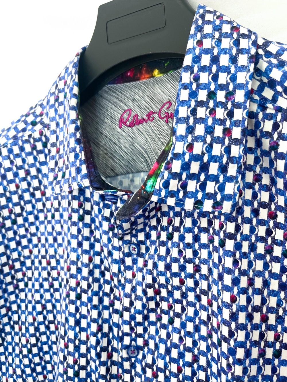 Robert Graham Blue & White Geo Check Short Sleeve Shirt 4XL